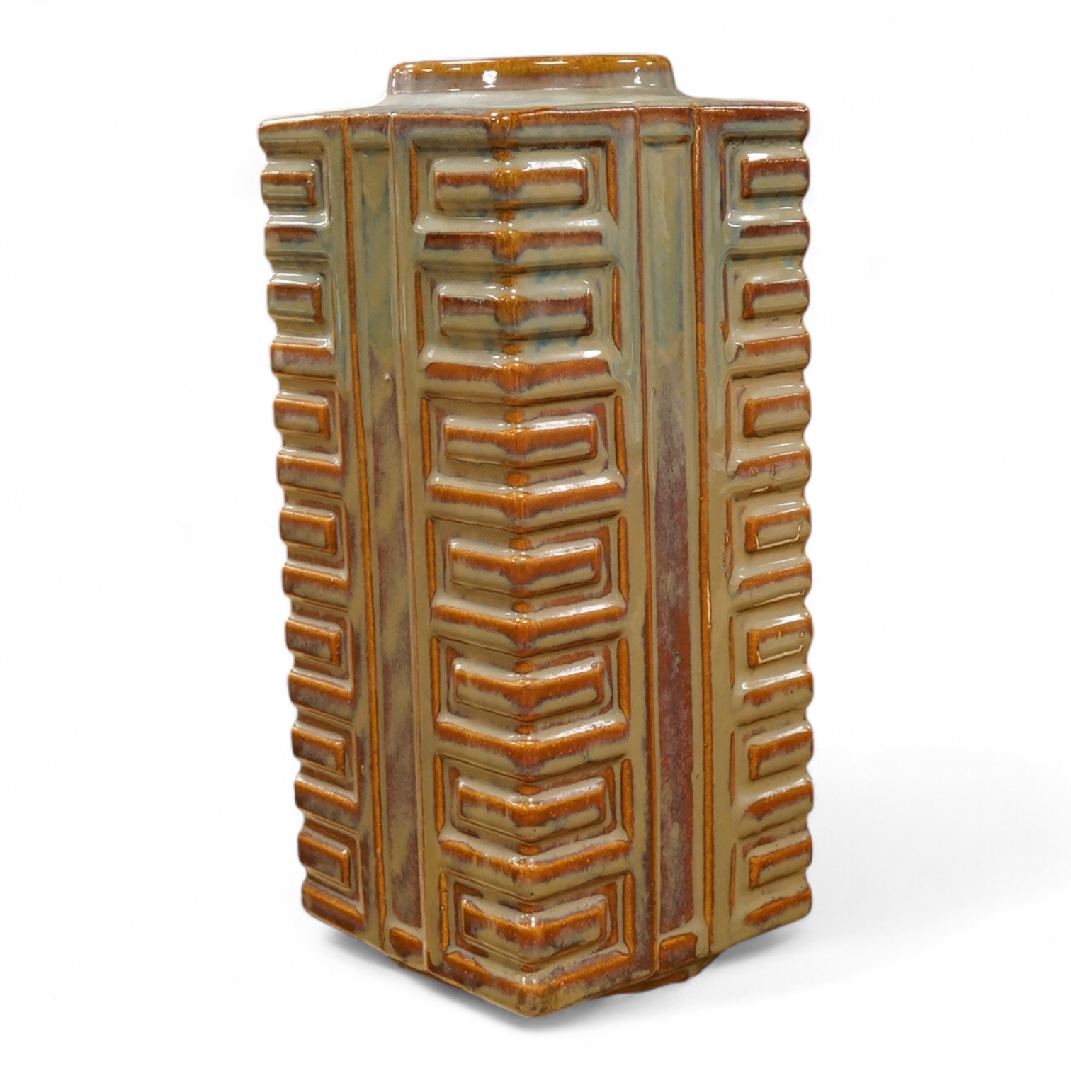 A Chinese style ‘cong’ vase and stand, 36cm high